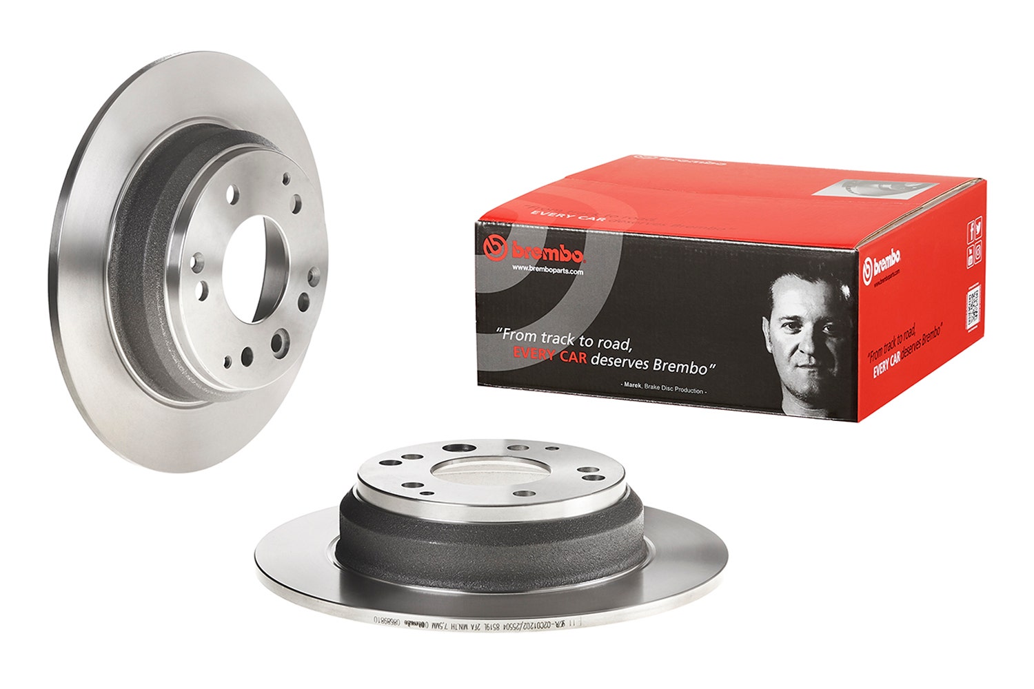 BREMBO -  Rear Solid Brake Disc Pair - 282mm Diameter