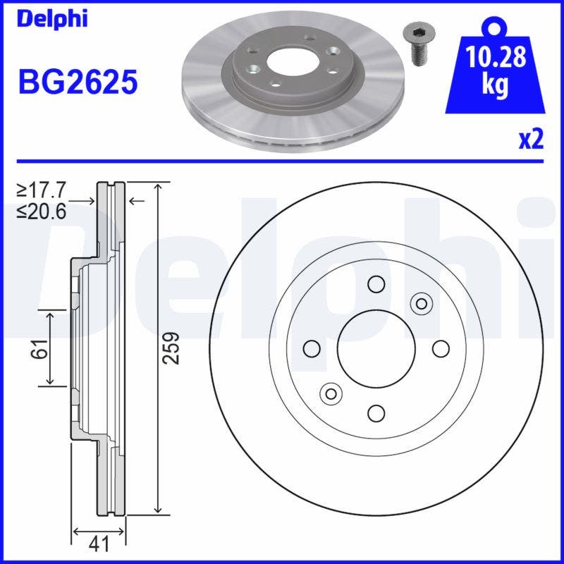 DRIVETEC -  Front Vented Brake Disc Pair - 259mm Diameter