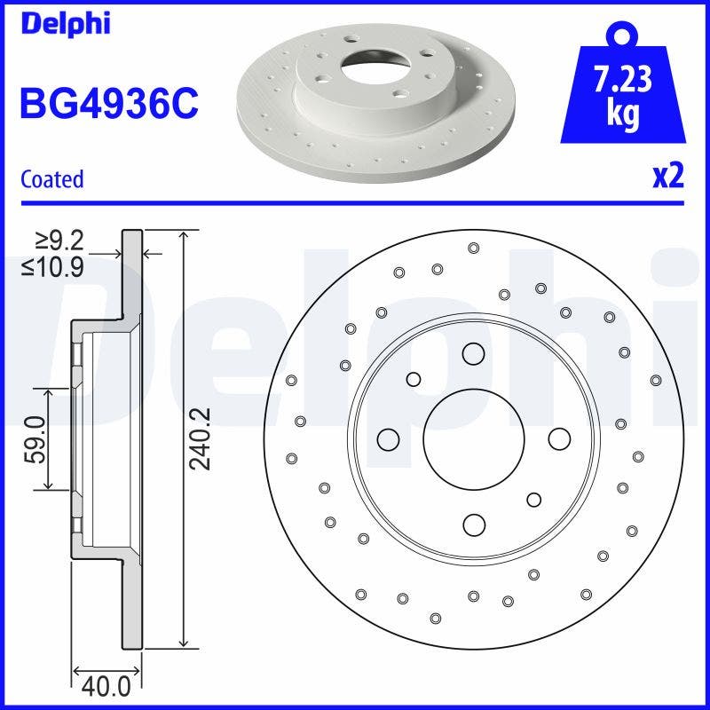DRIVETEC -  Rear Solid Brake Disc Pair - 240mm Diameter