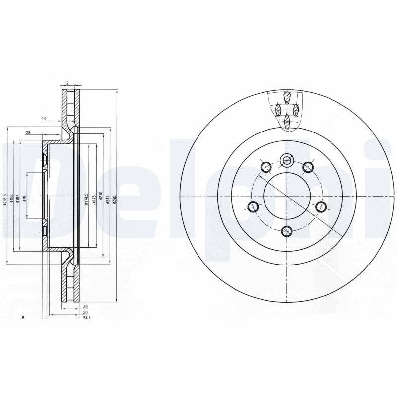 DRIVETEC -  Front Vented Brake Disc Coated Single - 360mm Diameter