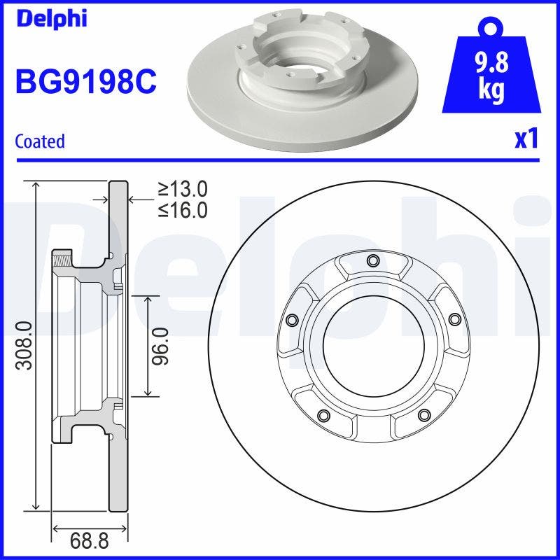 DRIVETEC -  Rear Solid Brake Disc Coated Single - 308mm Diameter