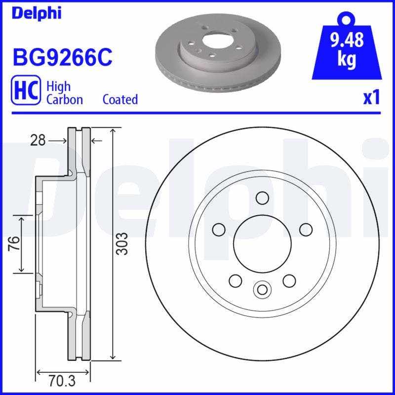 DRIVETEC -  Front Vented Brake Disc - Single - 303mm Diameter