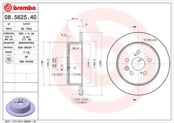 BREMBO -  Rear Solid Brake Disc Pair - 269mm Diameter