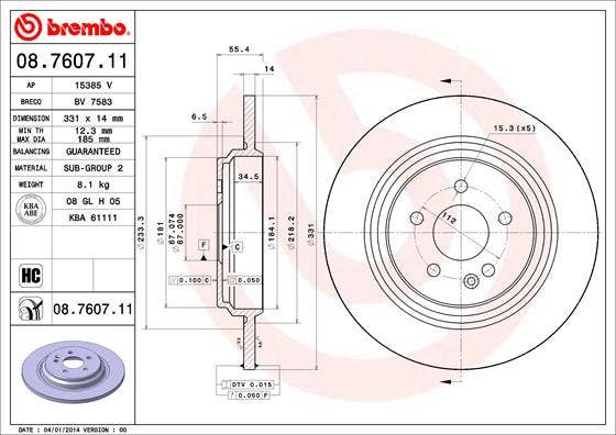 BREMBO -  Rear Solid Brake Disc Pair Coated - 331mm Diameter