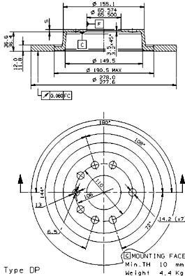 BREMBO -  Rear Solid Brake Disc Pair Coated - 278mm Diameter