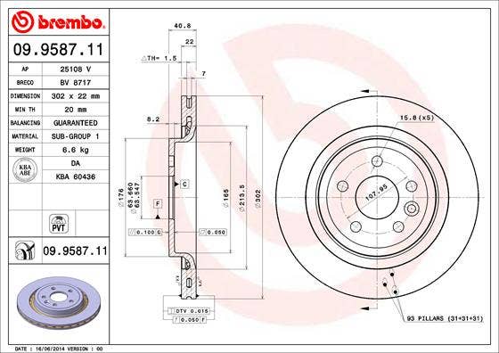 BREMBO -  Rear Vented Brake Disc Pair Coated - 302mm Diameter