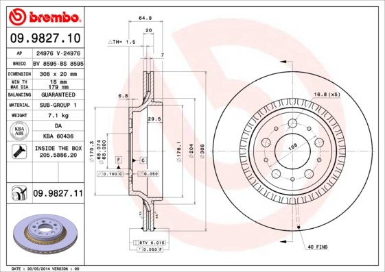 BREMBO -  Rear Vented Brake Disc Pair Coated - 308mm Diameter