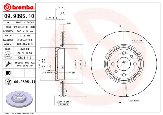 BREMBO -  Front Vented Brake Disc Pair Coated - 300mm Diameter