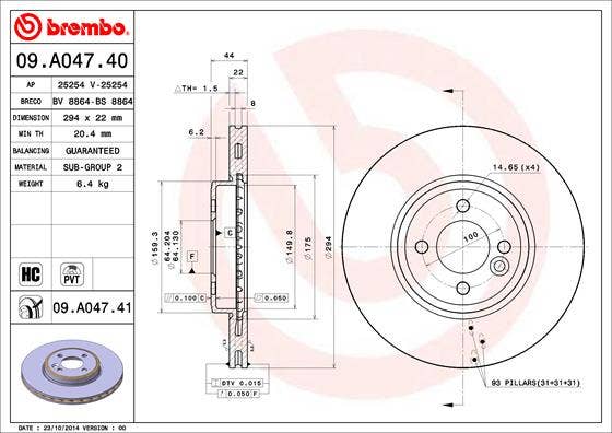 BREMBO -  Front Vented Brake Disc Pair Coated - 294mm Diameter