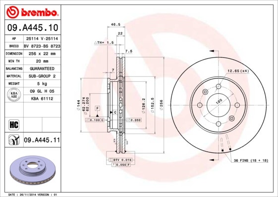 BREMBO -  Front Vented Brake Disc Pair Coated - 256mm Diameter