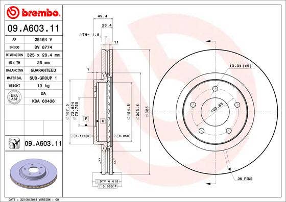 BREMBO -  Front Vented Brake Disc Pair Coated - 325mm Diameter