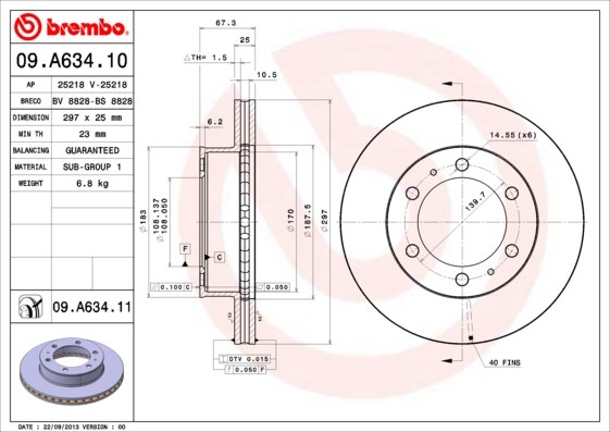 BREMBO -  Front Vented Brake Disc Pair Coated - 297mm Diameter