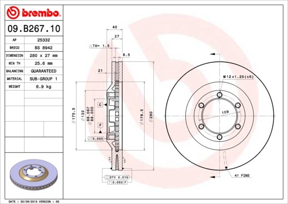 BREMBO -  Front Vented Brake Disc Pair - 280mm Diameter