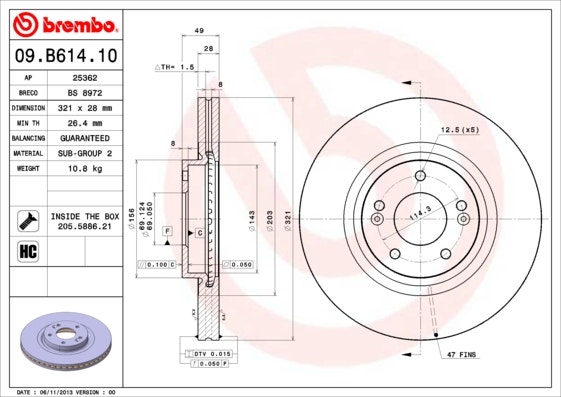 BREMBO -  Front Vented Brake Disc - 321mm Diameter