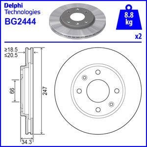 DELPHI -  Front Vented Brake Disc Pair - 247mm Diameter