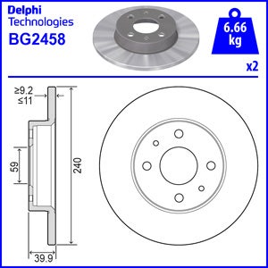 DELPHI -  Solid Brake Disc Pair - 240mm Diameter