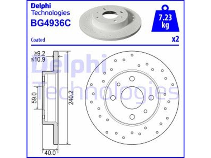 DELPHI -  Rear Solid Brake Disc Pair - 240mm Diameter