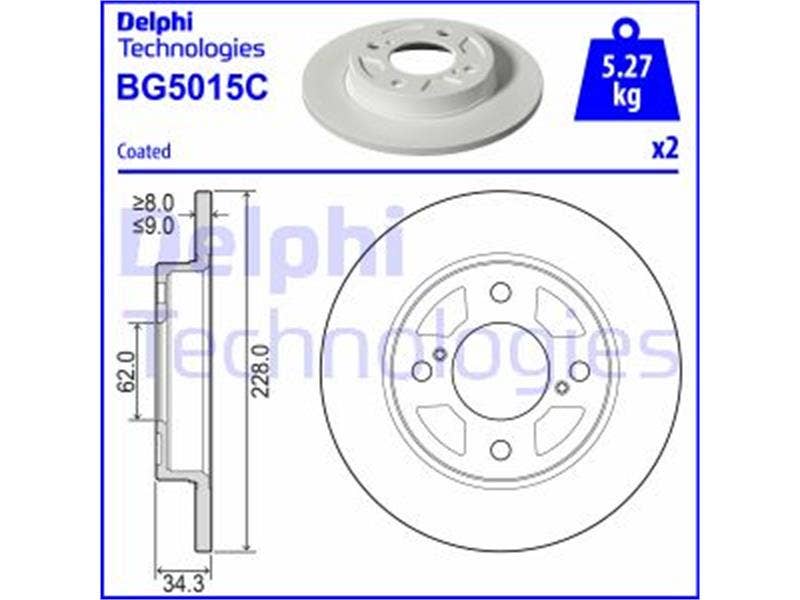 DELPHI -  Rear Solid Brake Disc Pair - 228mm Diameter