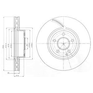 DELPHI -  Front Vented Brake Disc Coated - 322mm Diameter