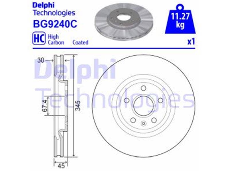 DELPHI -  Front Vented Brake Disc - 345mm Diameter