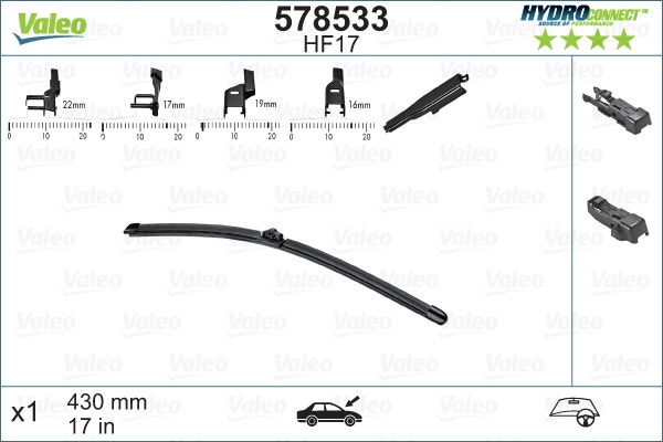 VALEO -  Wiper Blade - Hydroconnect - 430mm 17"