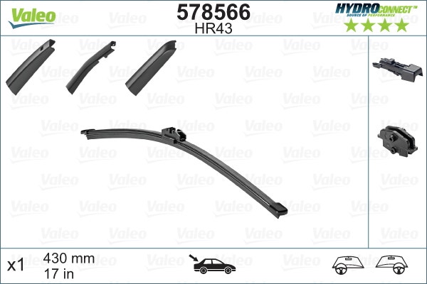 VALEO -  Wiper Blade - Hydroconnect Single - 430mm 17" - Rear