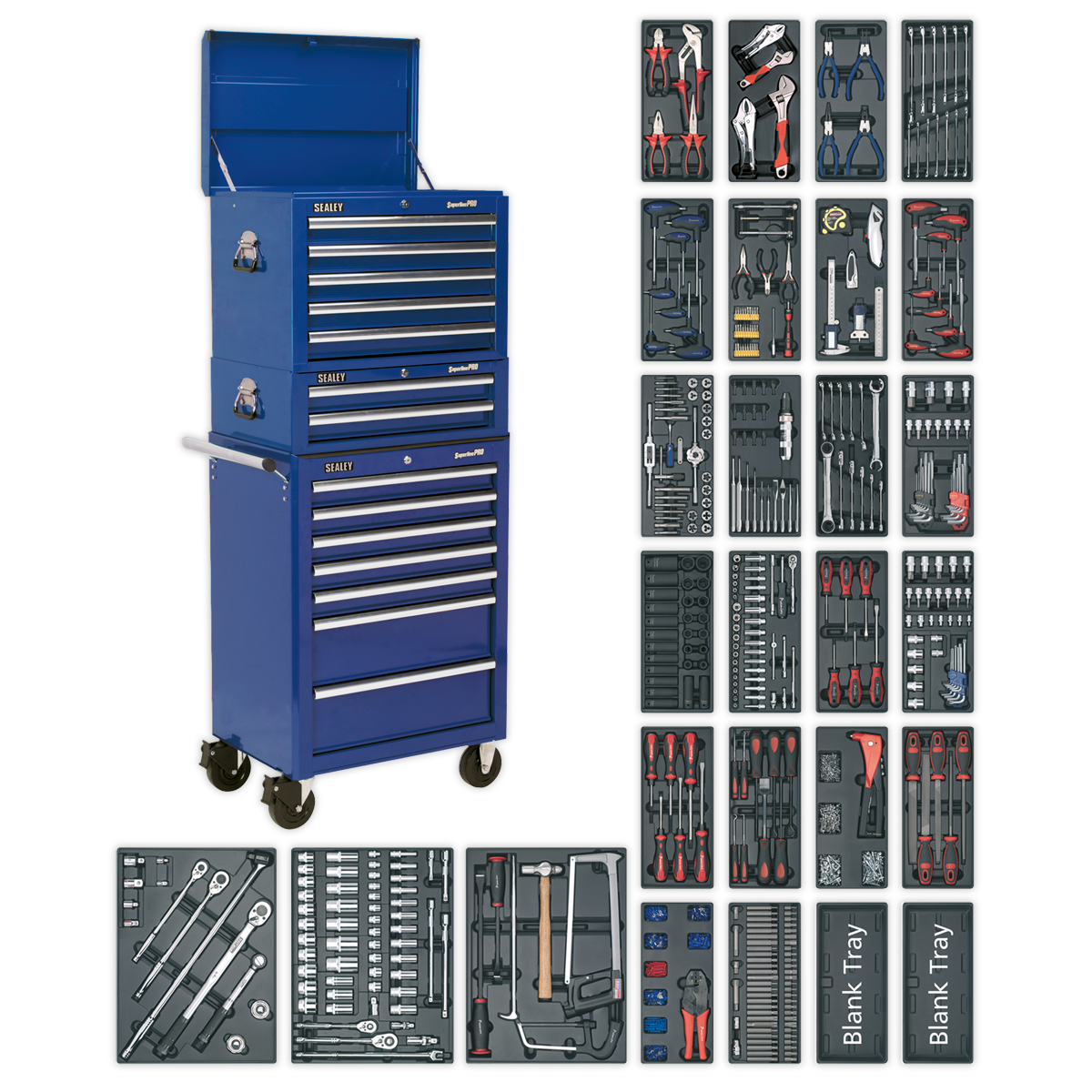 Tool Chest Combination 14 Drawer with Ball-Bearing Slides - Blue & 1179pc Tool Kit