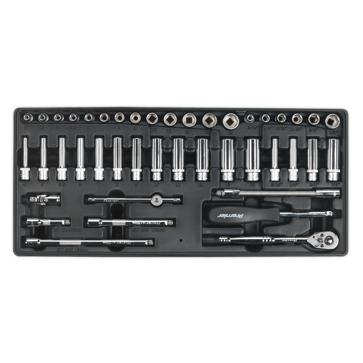 Tool Tray with Socket Set 43pc 1/4"Sq Drive