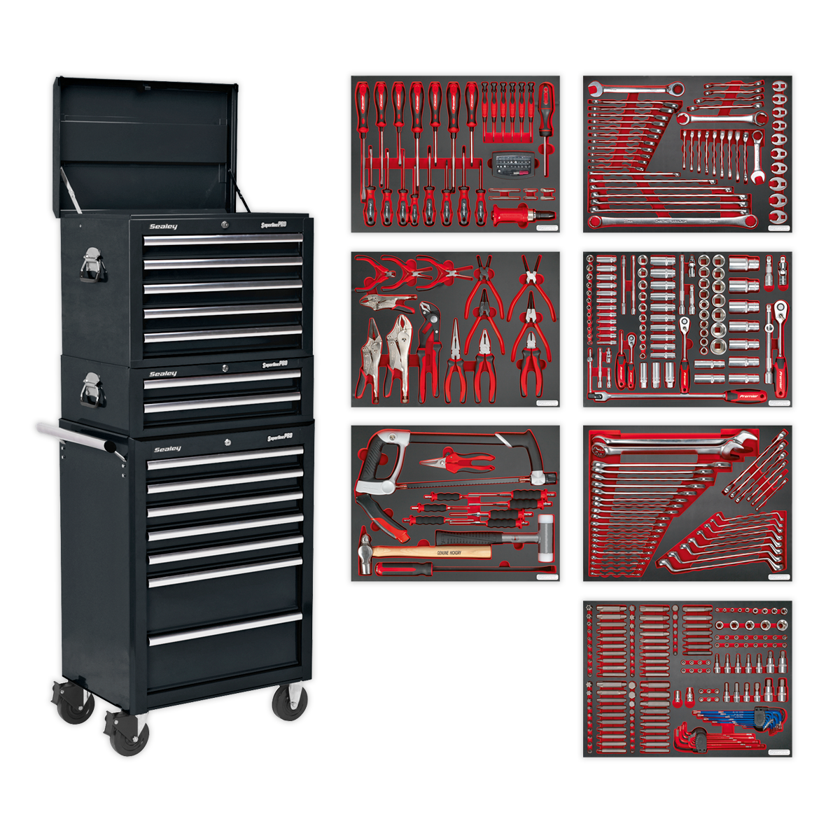 Tool Chest Combination 14 Drawer with Ball-Bearing Slides - Black & 446pc Tool Kit