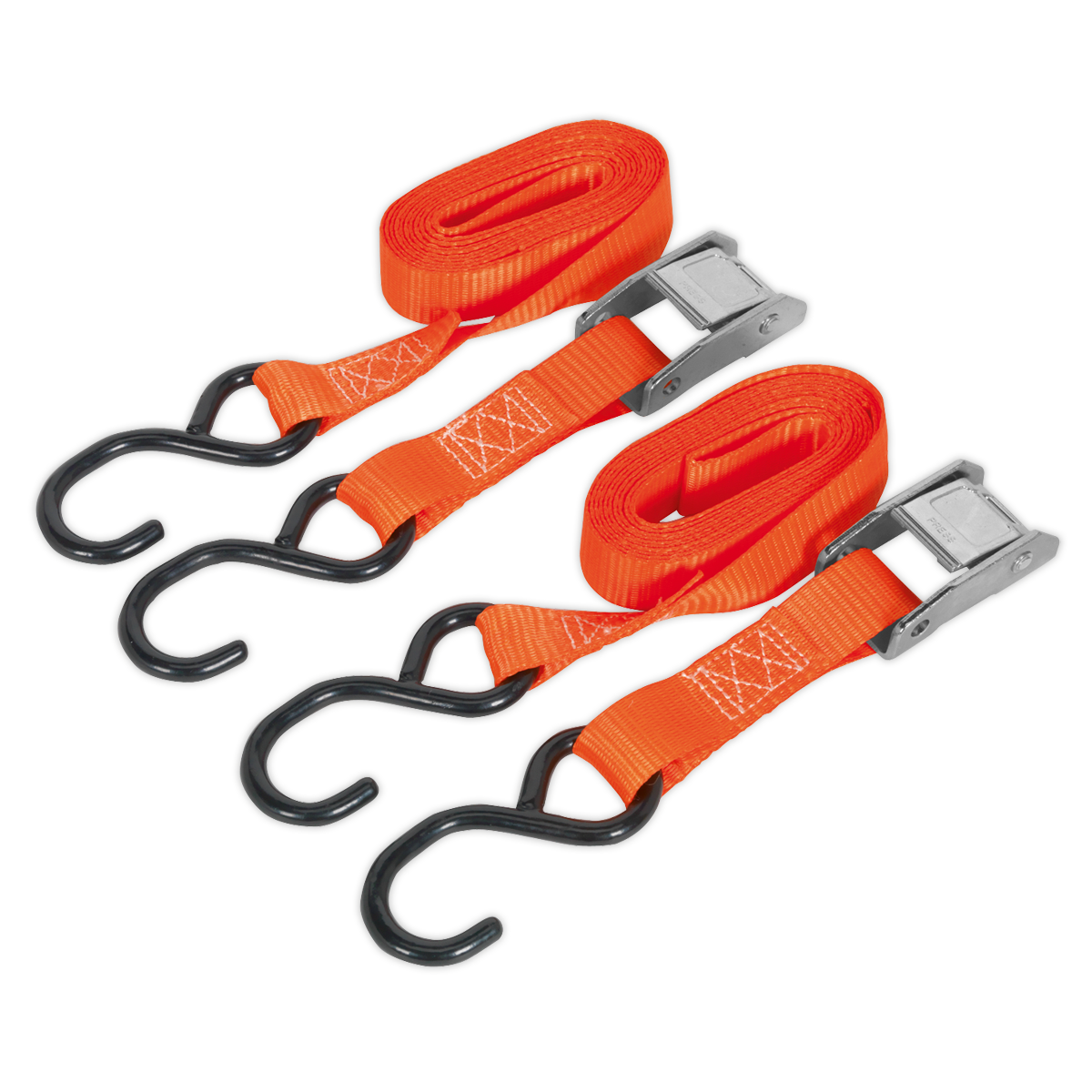 Cam Buckle Strap 25mm x 2.5m Polyester Webbing with S-Hooks 250kg Breaking Strength