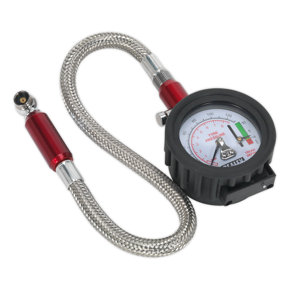 Tyre Pressure Gauge & Tyre Tread Depth Gauge - Flexible Hose 0-8bar(0-120psi)