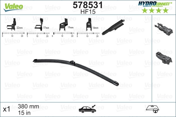 VALEO -  Wiper Blade - Hydroconnect - 380mm 15"