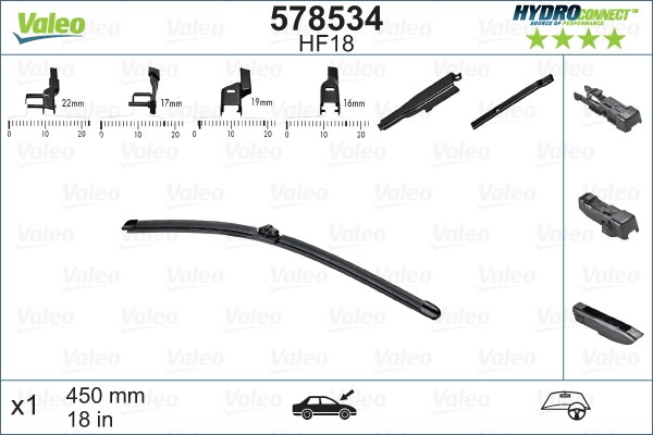 VALEO -  Wiper Blade - Hydroconnect 450mm 18"
