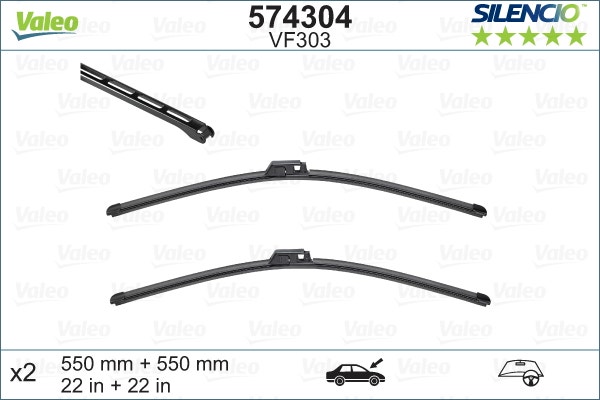 VALEO -  Wiper Blade - Silencio Flat Blade Set - 550mm/550mm 22"/22"