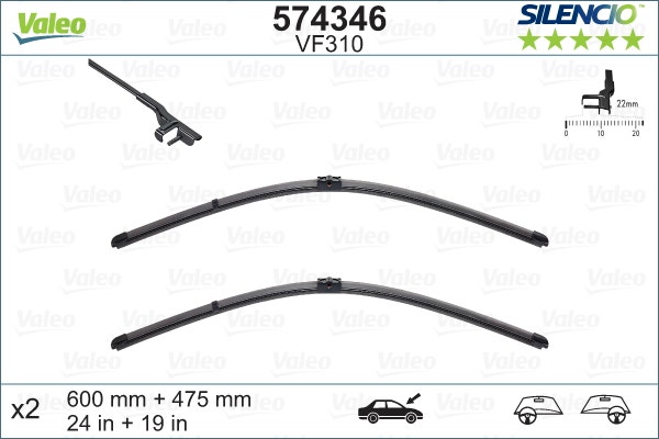 VALEO -  Wiper Blade - Silencio Flat Blade Set - 600mm/475mm 24"/19"