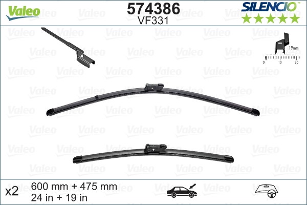 VALEO -  Wiper Blade - Silencio Flat Blade Set - 600mm/475mm 24"/19"
