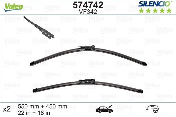 VALEO -  Wiper Blade - Silencio Flat Blade Set - 550mm/450mm 22"/18"