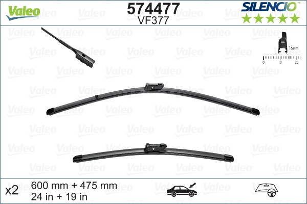 VALEO -  Wiper Blade - Silencio Flat Blade Set - 600mm/475mm 24"/19"