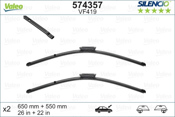 VALEO -  Wiper Blade - Silencio Flat Blade Set - 650mm/550mm 26"/22"