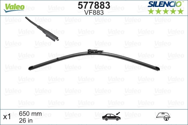 VALEO -  Wiper Blade - Silencio Flat Blade - 650mm 26" - Single