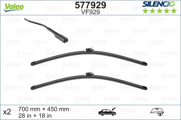 VALEO -  Wiper Blade - Silencio Flat Blade Set - 700mm/450mm 28"/18"