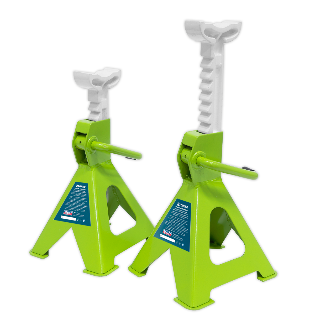 Axle Stands (Pair) 2 Tonne Capacity per Stand Ratchet Type - Hi-Vis Green