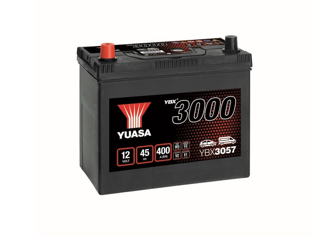 YUASA -  057 3000 Series SMF Battery & Adapter - 4 Year Warranty