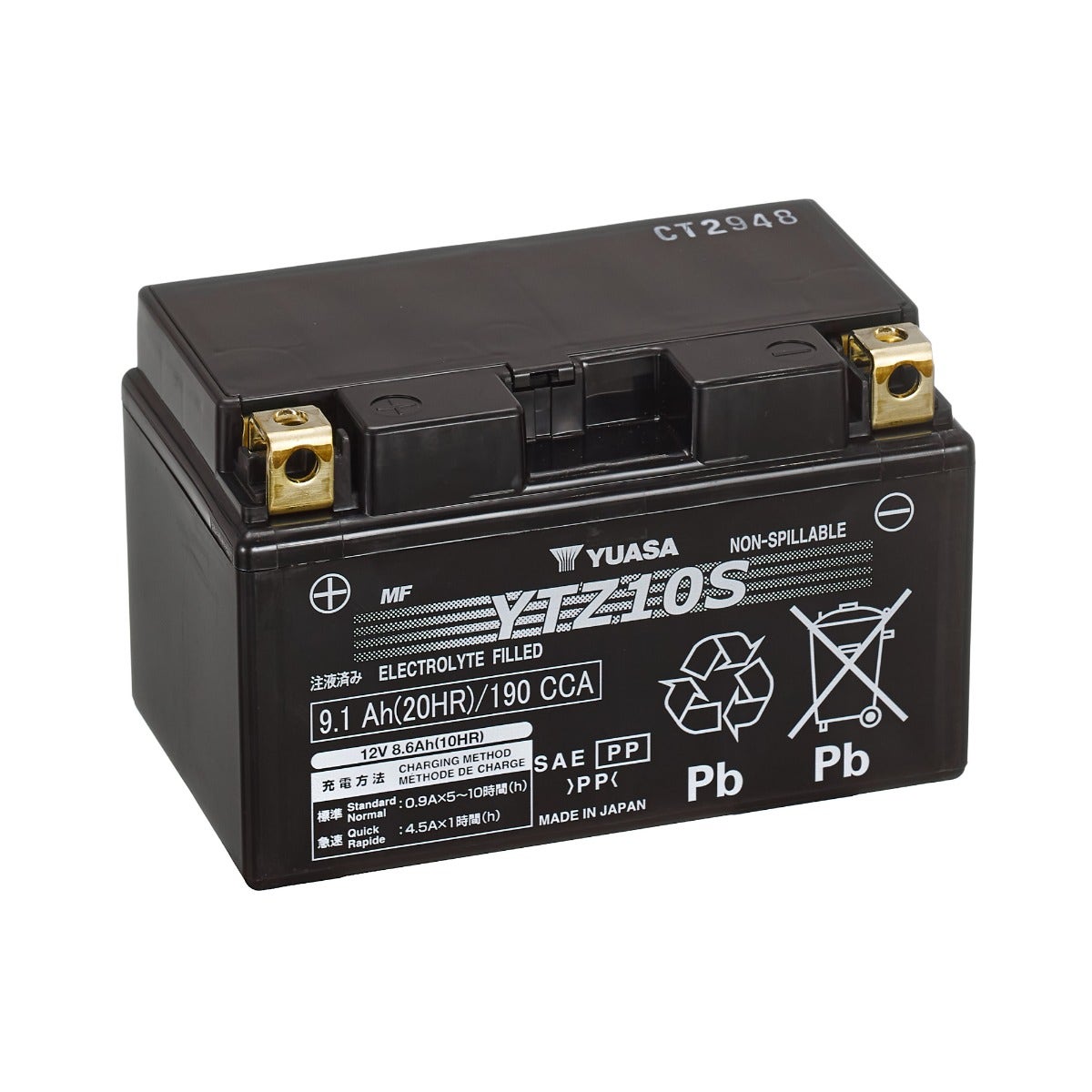 YUASA -  Ytz10S (Wc) 12V High Performance Mf Vrla Motorcycle Battery - 1 Year Warranty